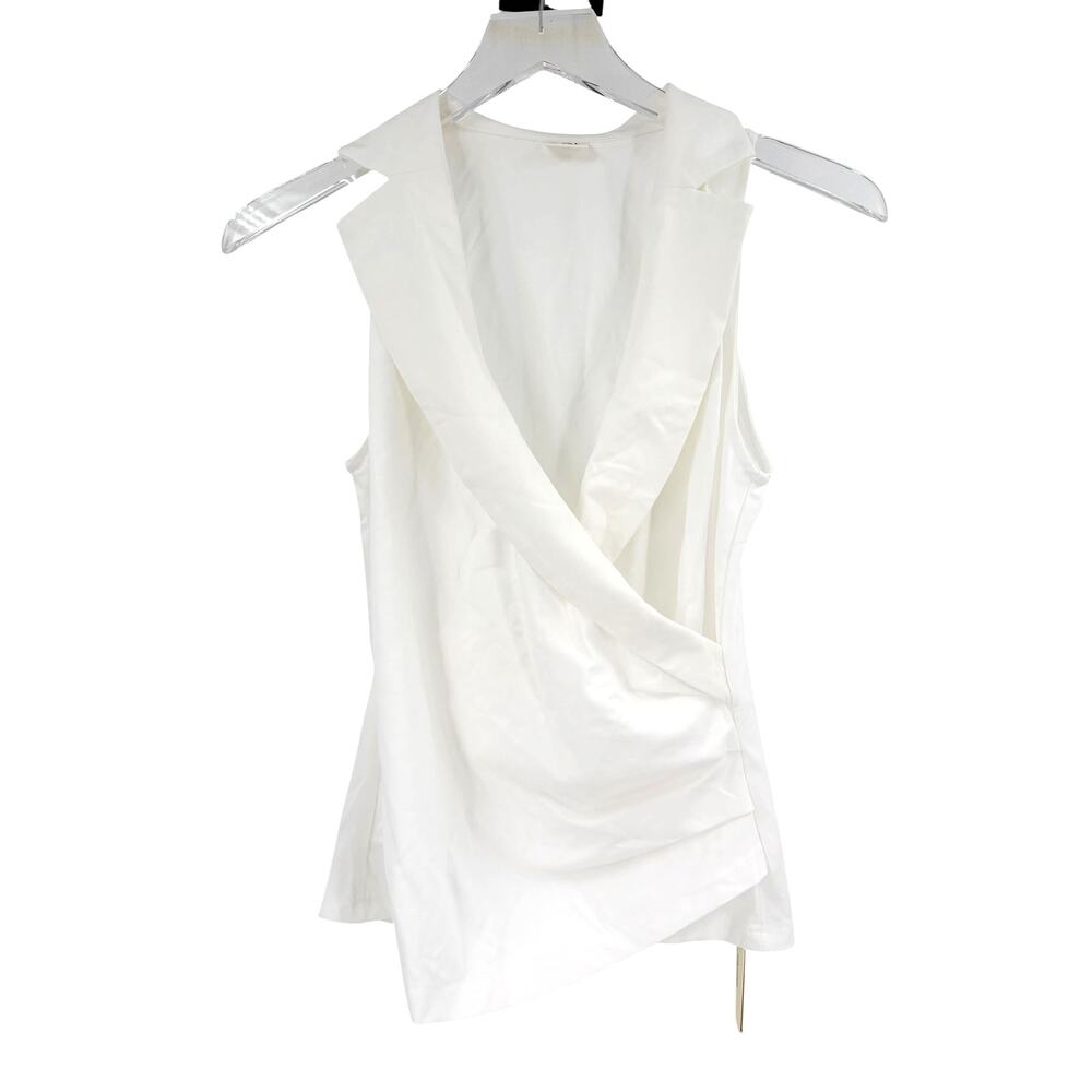 OGL Top Size S NEW White V Neck Collared Tank Ruched